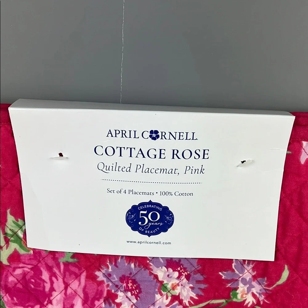 April Cornell Cottage Rose Quilted Placemats Cottage Rose Pink Cotton NEW